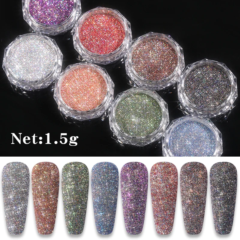 

1 Box Holographics Nail Powder Sparkling Laser Silver Reflective Nail Glitter Dust Pretty Shiny Pigment DIY Nail Art Decoration