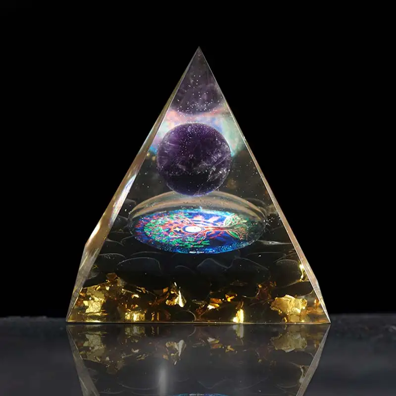 

Orgonite Pyramid 60mm Amethyst Crystal Sphere With Obsidian Natural Cristal Stone Orgone Energy Healing Reiki Chakra Multiplier