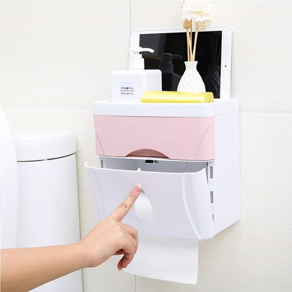

4 Colors Wall-mounted Press-open Waterproof Double-deck Paper Towel Boxes Bathroom Shelving