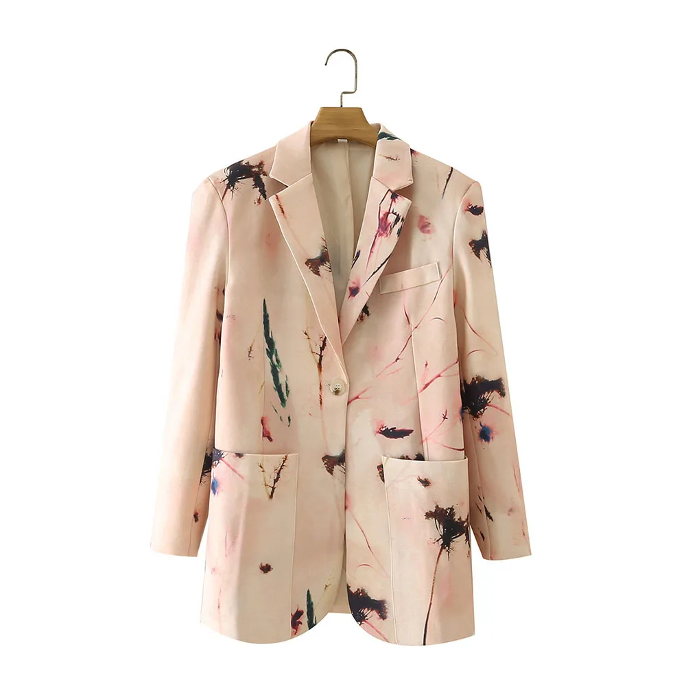

Za Women 2021 Summer New Fashion Drop shoulders Single Button Blazer Coat Vintage Long Sleeve Pocket Female Outerwear Chic Femme
