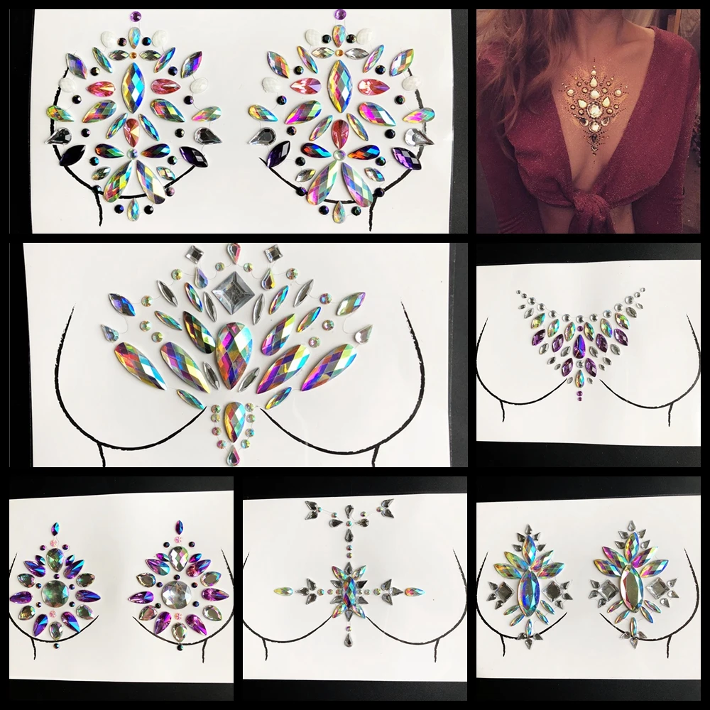 Временные татуировки Flash Gem наклейка для сосков вечерние украшение груди