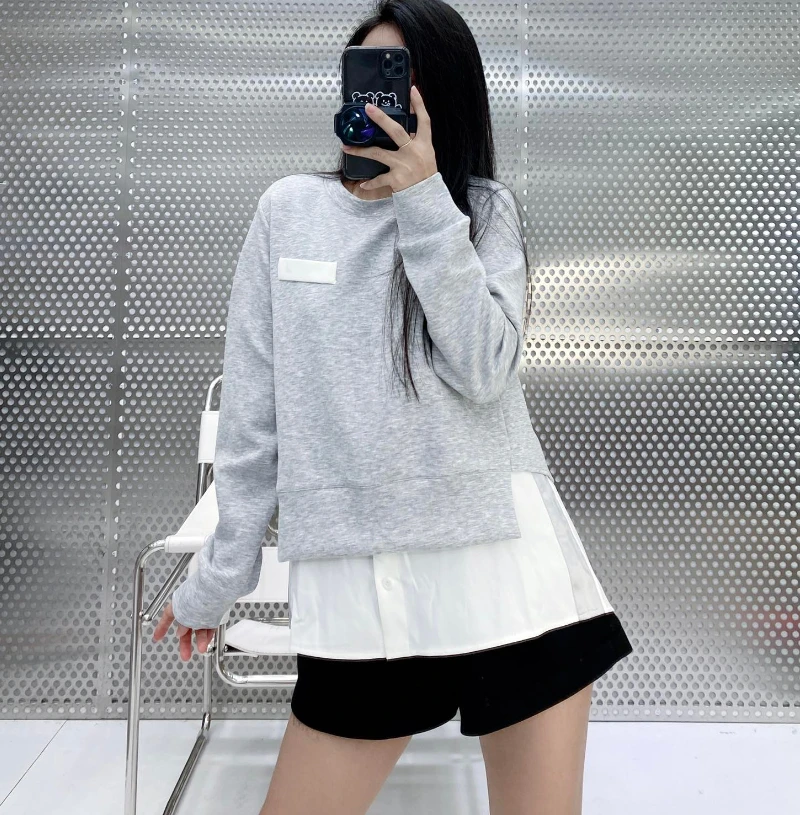 

Новинка 118180, Осень-зима 118181, модная классическая Модная брендовая роскошная дизайнерская Повседневная универсальная рубашка в стиле пэчворк, свитер, Женский Топ