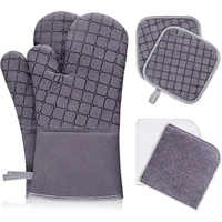 4 pcs silicone roaster gloves 500%e2%84%89 heat resistant oven mitts pot holder sets anti slip soft cotton terry mittens for baking bbq