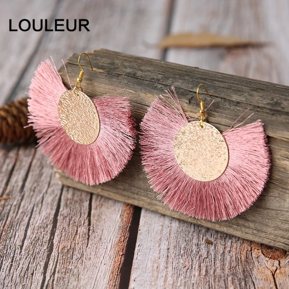 Louleur, красные, розовые, черные Висячие серьги для женщин, длинные серьги с кисточками, большие массивные золотые серьги, бохо, индийские ювелирные изделия, лето