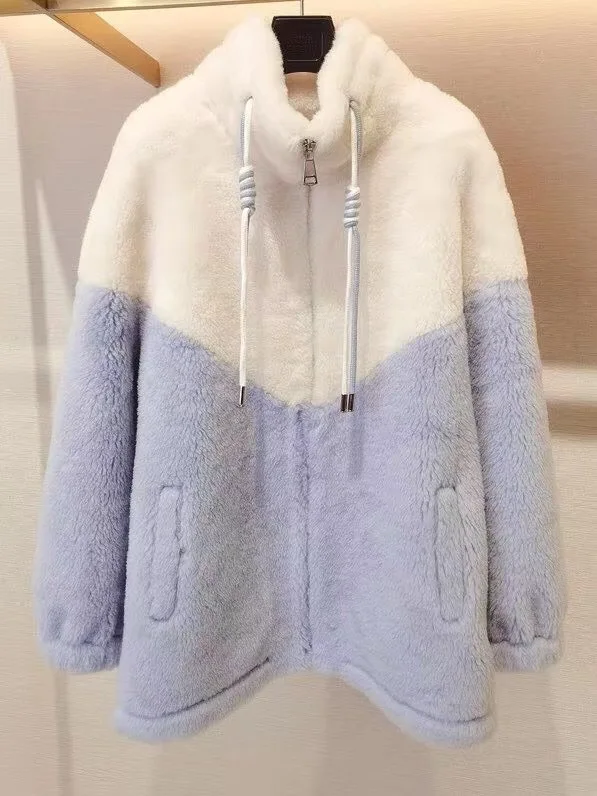 Winter New Designer Women's High Quality Wool Fur Leather Stand Collar Coat C811