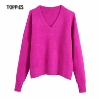 toppies 2021 winter v neck sweaters soft warm knitted tops solid color pull femme female long sleeve jumpers