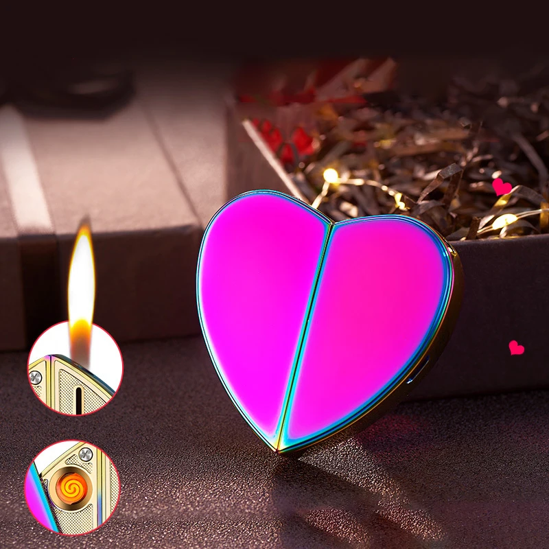 

New Love Gas and Electricity Dual-use Usb Lighter Rubik's Cube Peach Heart Creative Personality Folding Love Smoking Lighter