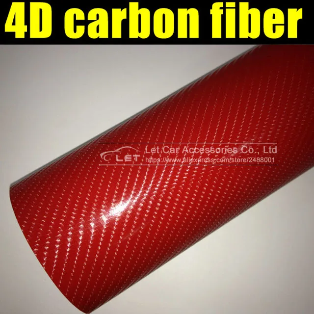 

car styling bright 4D red Carbon Fiber Vinyl film Colored Glossy Carbon Fiber Vinyl Film Auto Wrapping Vinyl Wrap Foil