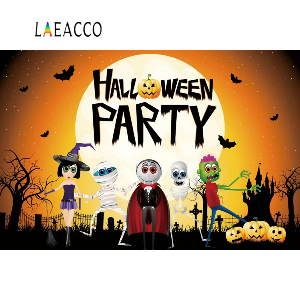 Laeacco Хэллоуин фоны для фотосъемки дух Тыква волшебник летучая мышь череп Луна