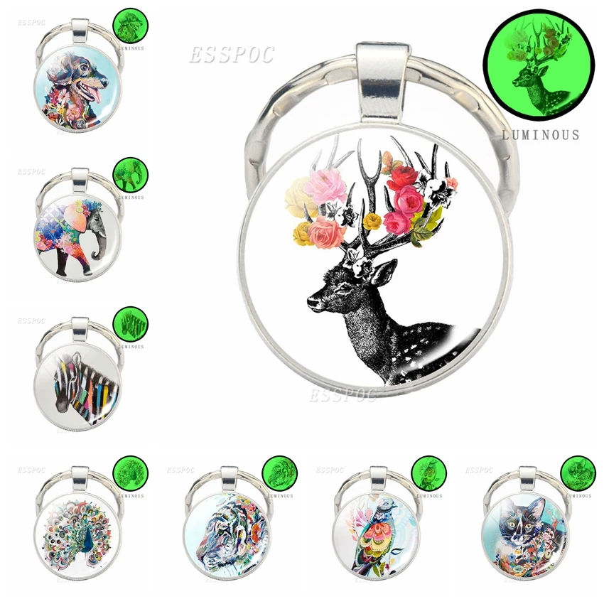 Светящийся цветной брелок в виде животных с изображением слона собаки павлина