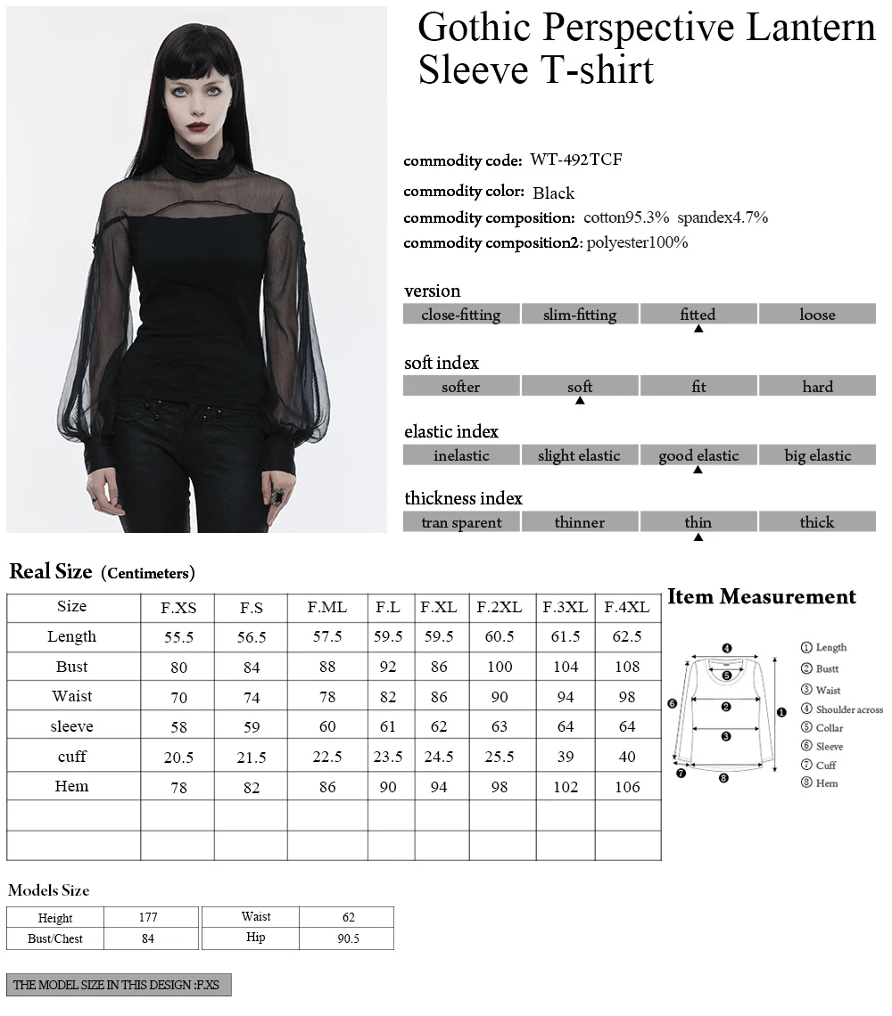 

Punk Rave Casual Cotton Hollow Out Perspective Victorian Black Gothic Sexy Women T-Shirt