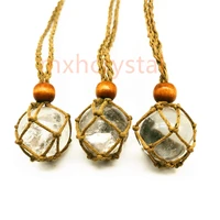 natural crystal stone clear quartz ball necklace pendant healing quartz jewelry charms handmade retro net pocket braid rope
