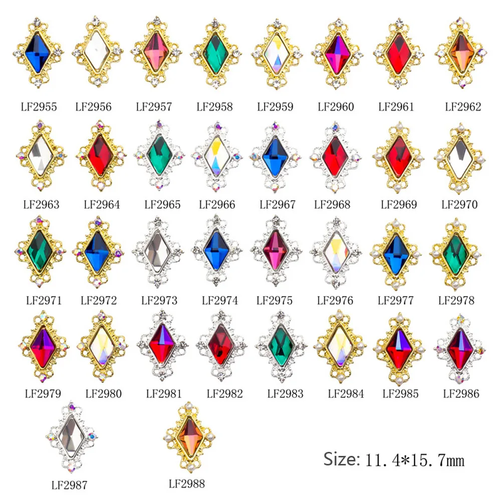 

10Pcs/lot Rhombus Nail Art Rhinestones Gold/Silver Crystal AB Symphony Gems Stone Decoration Diamond Hollow Charms Alloy Jewelry