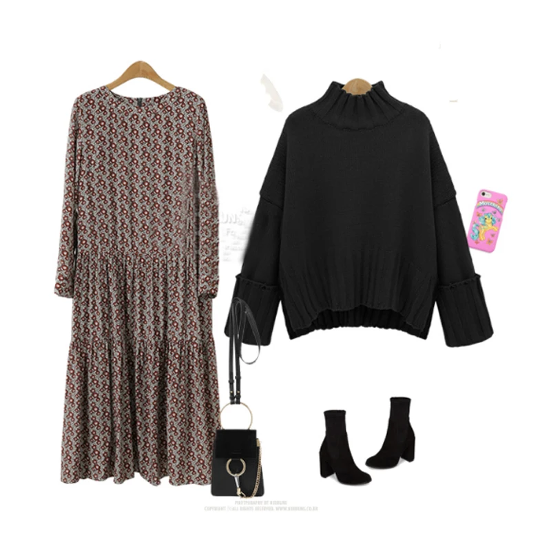 2022 Plus Size 4XL O-Neck Women Print Flowers Shirt Dress Fall Elegant Vintage Long Sleeve Loose Casual Female Dress Robe