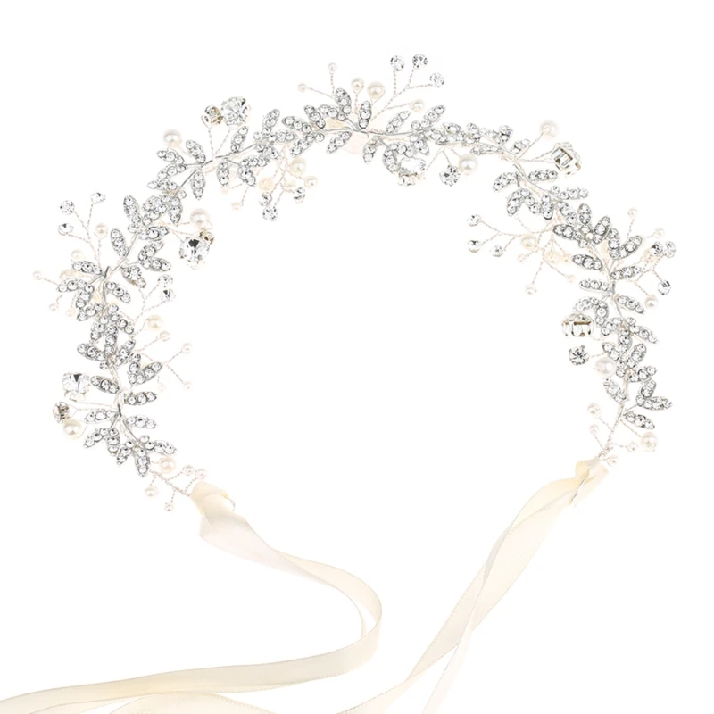 

Y166 Bride Headband Rhinestone Pearl Jewelry Women Wedding Hair Band Handmade Decor