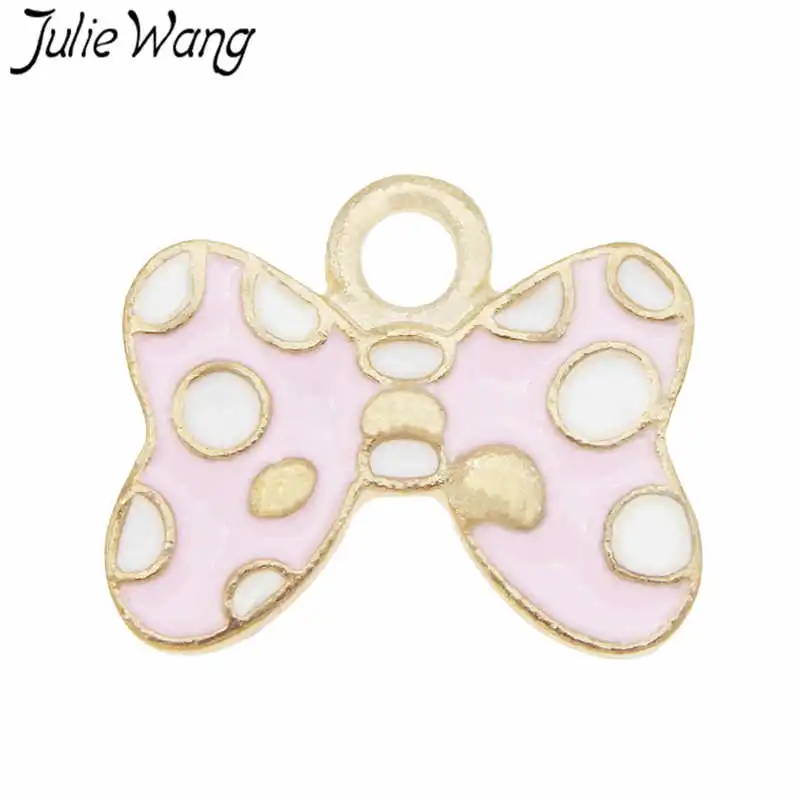 Julie Wang 6PCS Enamel Bow-Knot Charm Tie Black Pink Red Alloy Gold Tone Necklace Bracelet Earrings Jewelry Making Accessory | Украшения и