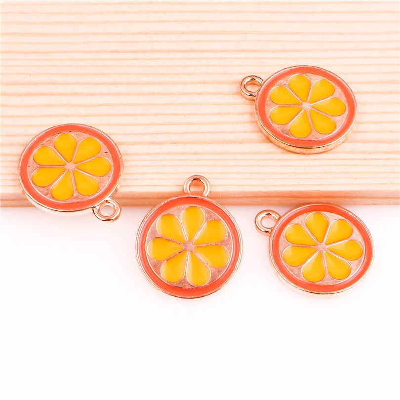 

20pcs Alloy Drop Oil Yellow Lemon Slices Orange Golden Pendant Findings Charms for Jewelry DIY Necklace Accessories Making