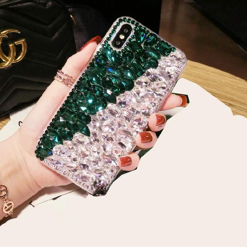 Роскошный зеркальный противоударный чехол с кристаллами и драгоценными камнями