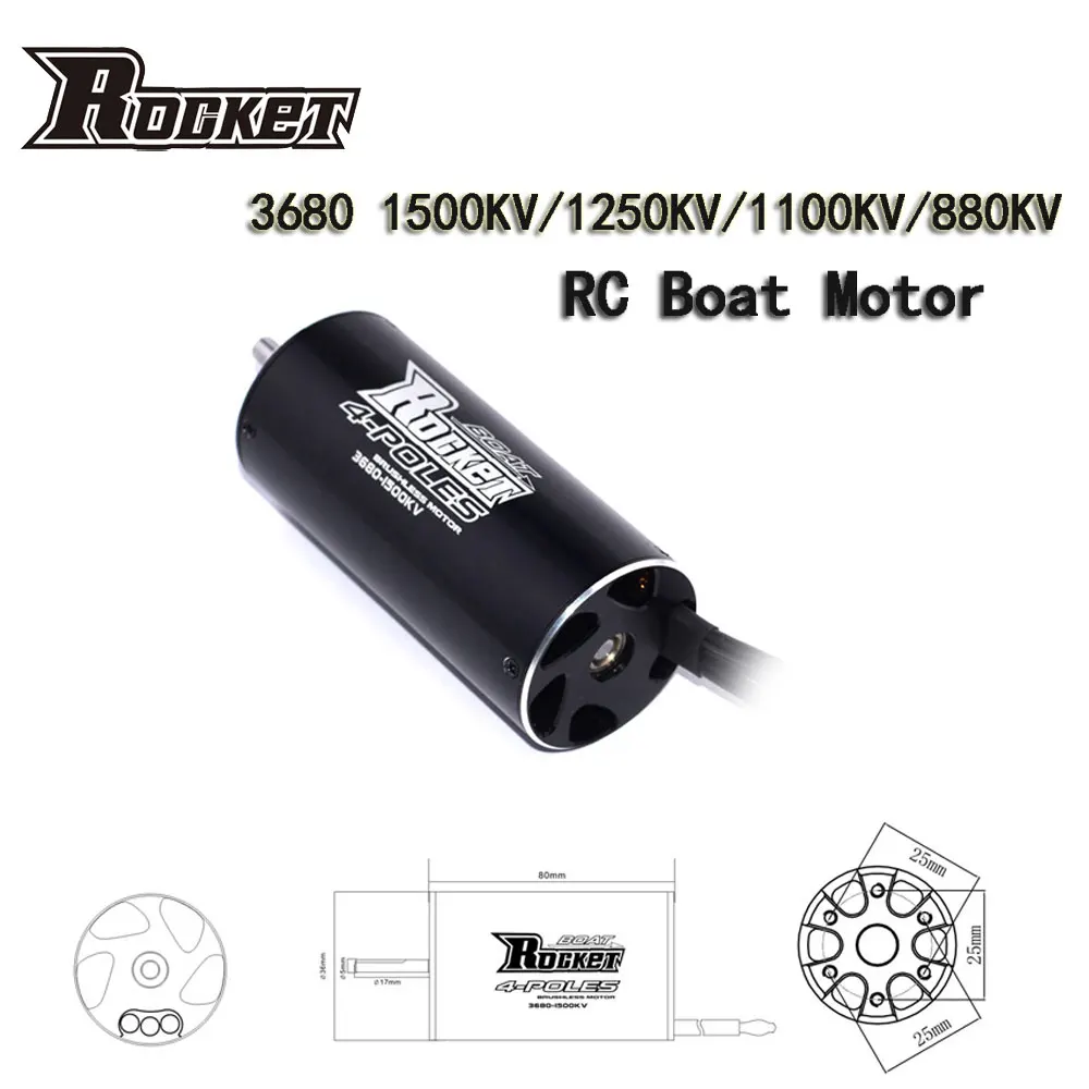 Rocket 3680 1500KV 1250KV 1100KV 880KV 4 полюса бесщеточный двигатель для 800 1000mm RC лодка|Детали и