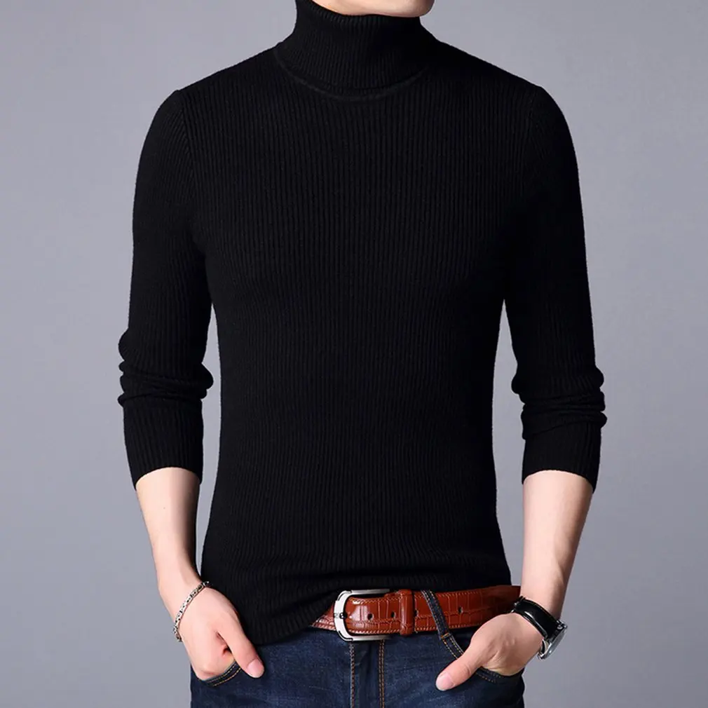 

New Fashion Men's Casual Slim Fit Basic Turtleneck Knitted Sweater High Collar Pullover Male Double Collar Autumn Winter Tops