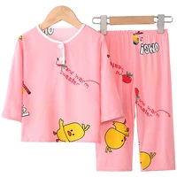 childrens cotton silk pajamas home clothes set boys and girls baby long sleeved cotton silk pajamas air conditioning clothes