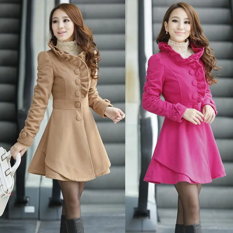 Женское шерстяное пальто осенняя ветровка с кружевом в виде листьев лотоса