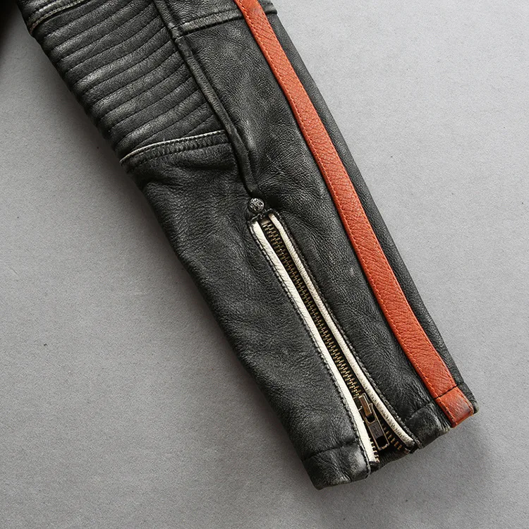 

Factory 2020 New Men Vintage Back Skull Indian Embroidery Motorcycle Leather Jacket 100% Real Cowhide 3D Print Rider Jackets