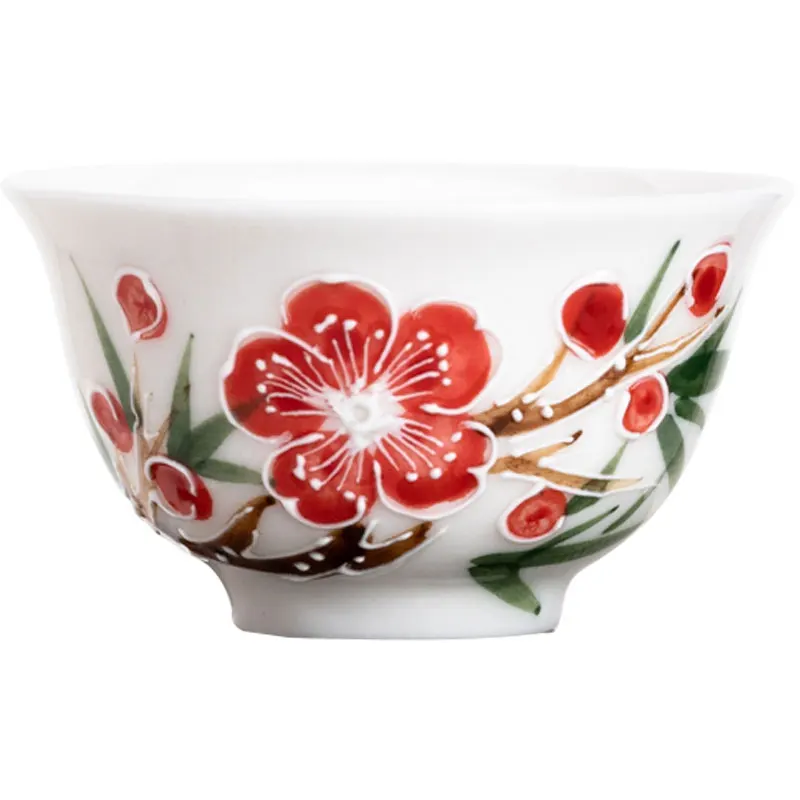 

Porcelain 3CM Lotus Plum blossom Camellia Tea Cup Bowl teaware Tea set ceramic Hand Painted Chinese Retro style kung fu Cup