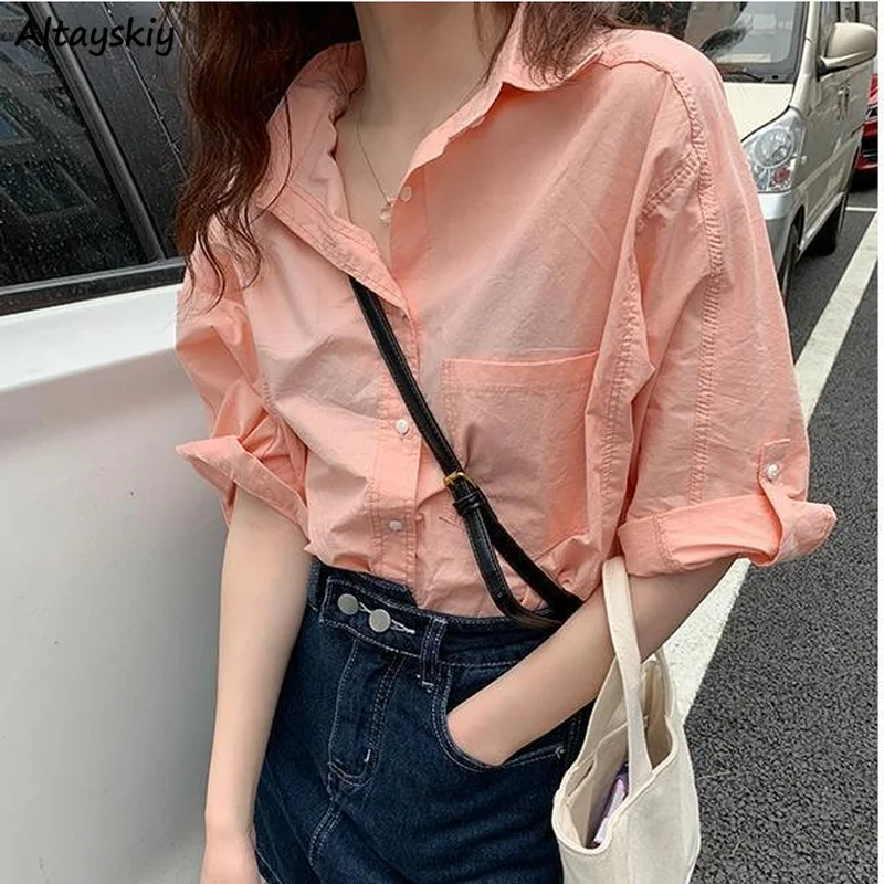 

Women Shirts Solid Japan Style Streetwear College Fashionable Leisure Harajuku Temperament Tender Vintage Chic Blouses Pleated