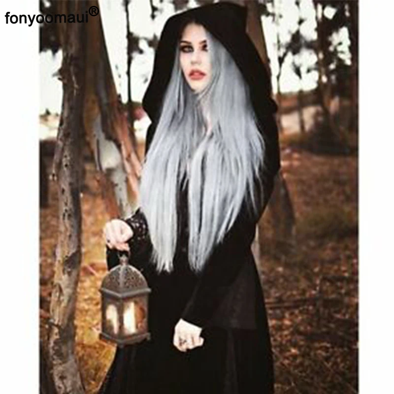 Женский винтажный костюм в готическом стиле Черное Кружевное Платье макси с