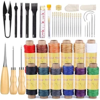 lmdz 46pcs leather repair kit with 12 color waxed thread sewing needles leather stitching punch awls and other tools
