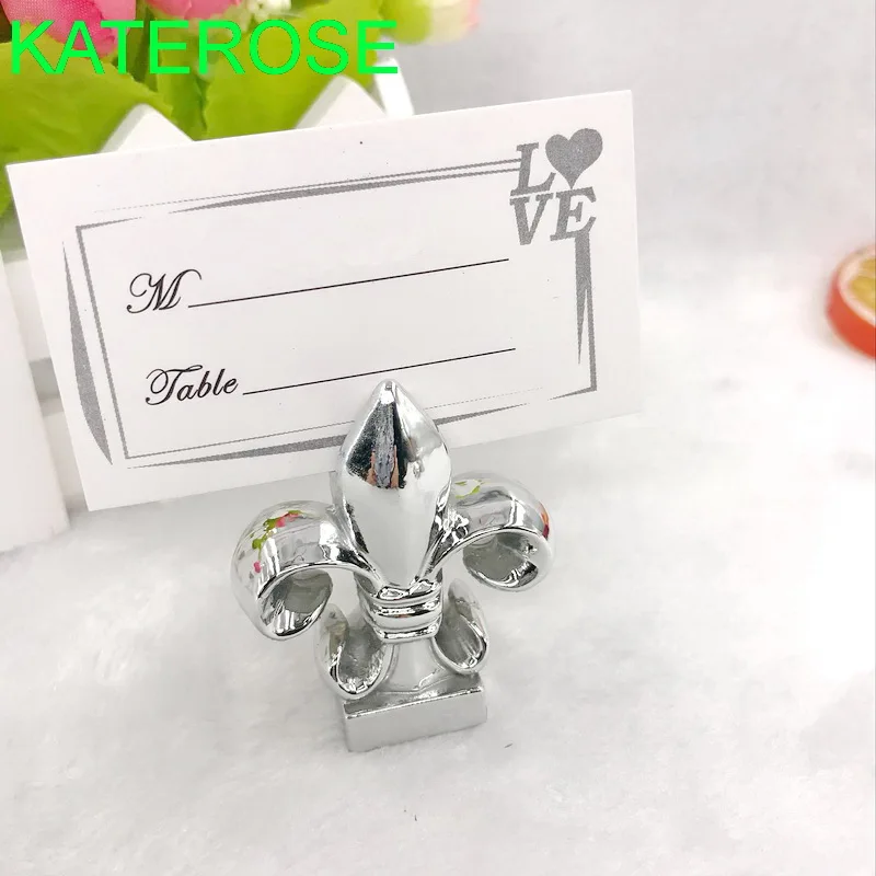 24 шт. "Fleur de Lis" серебристая отделка место карты/фото держатель Свадебные вечерние настольные подставки под номера