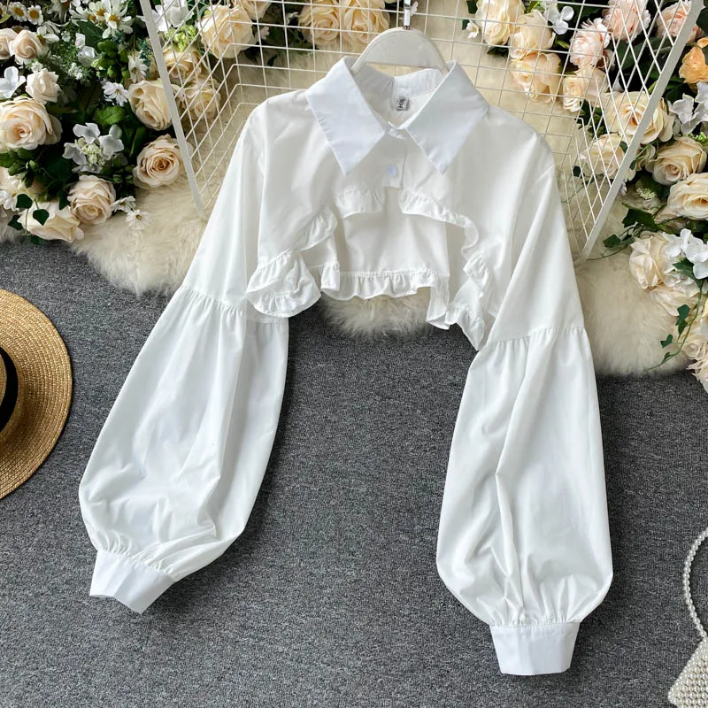 Women Long Sleeve Short Capes Shirts Woman White Tops | Женская одежда
