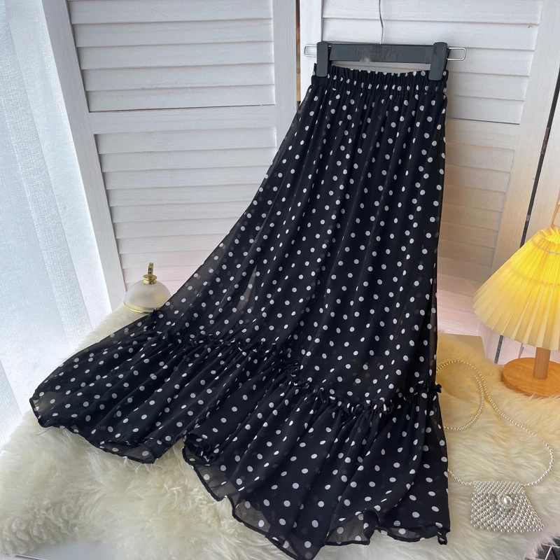 

Jastie 2022 Летняя женская шифоновая юбка в горошек с эластичной резинкой на талии, плиссированная пляжная повседневная юбка