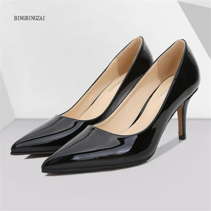 

New women's shoes fashion show single shoes banquet stewardess pointed toe authentic 7CM stiletto high heels large size 35-45 46
