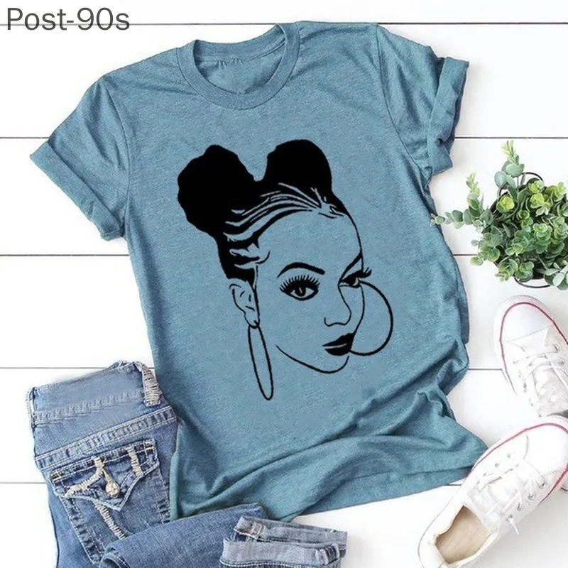

African Girl Print T Shirt Women Short Sleeve O Neck Loose Tshirt Summer Women Tee Shirt Tops Camisetas Mujer