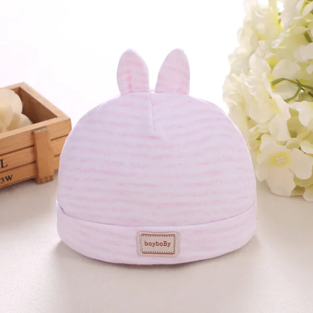 pink stripe Натуральный органический хлопок, мягкая шапочка для новорожденных, милая Шапочка с бантом, детская шапочка с капюшоном, детская шапка, bebe, зима-осень, сохраняющий тепло головной убор - Цвет: pink stripe