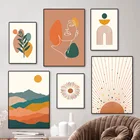 Девушка лицо горы солнце растение абстрактное геометрическое Искусство Холст Картина скандинавские плакаты и печать настенные картины для декора гостиной