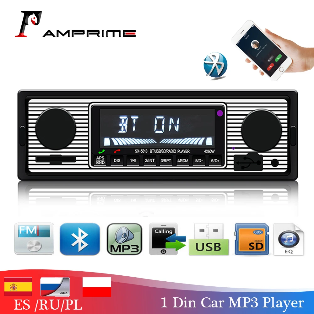 AMPrime 12 в Bluetooth Авто Радио 1DIN стерео аудио MP3 плеер FM радио приемник Поддержка Aux вход SD USB MMC Пульт дистанционного управления