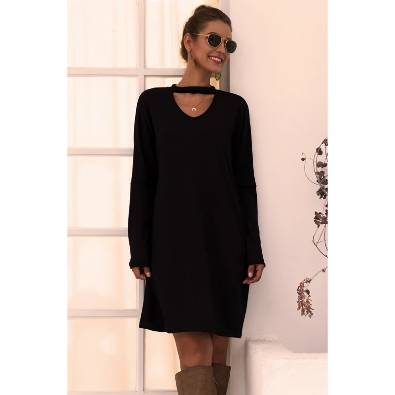 

Long Sleeve Sweater Dress Women Autumn Winter Loose Knitted Casual Clothes Solid Dresses Elegant Mini Dress