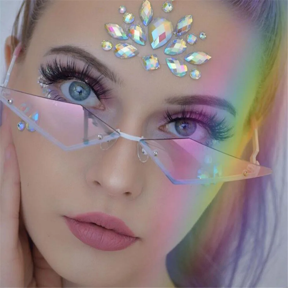 2020 Модные солнцезащитные очки женские ретро без оправы в форме бриллианта