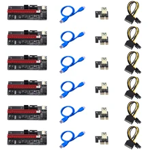 6pcs Newest VER009 USB 3.0 PCI-E Riser VER 009S Express 1X 4x 8x 16x Extender Riser Adapter Card SATA 15pin to 6 pin Power Cable