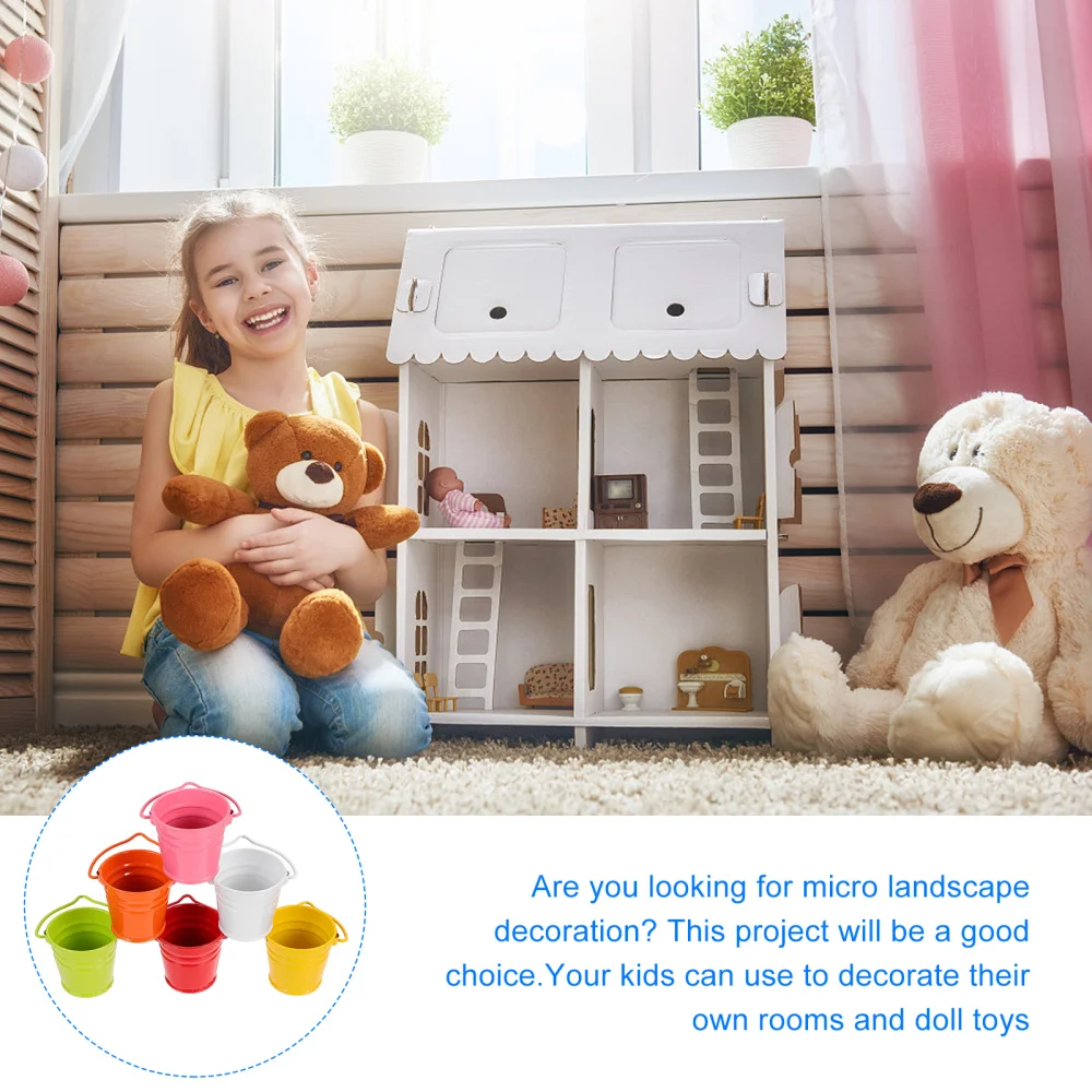 

6pcs Colorful Mini Bucket Ornament Micro Landscape Miniature Flower Bucket