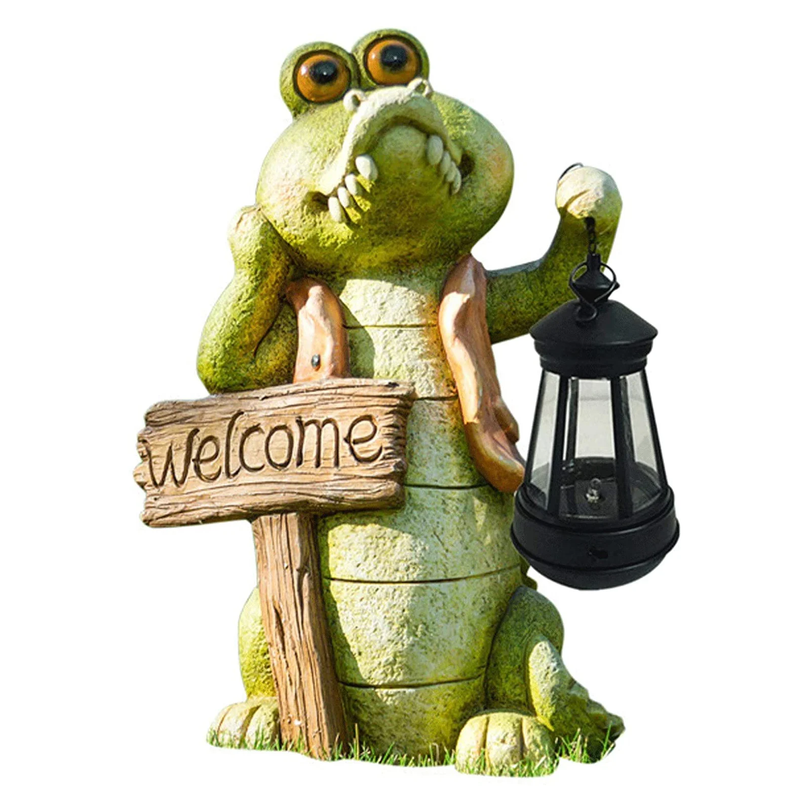 

Solar LED Garden Aligator With Welcome Sign Resin Crafts Gardening Sculpture LED Lawn Lamp for Courtyard Landscape RH