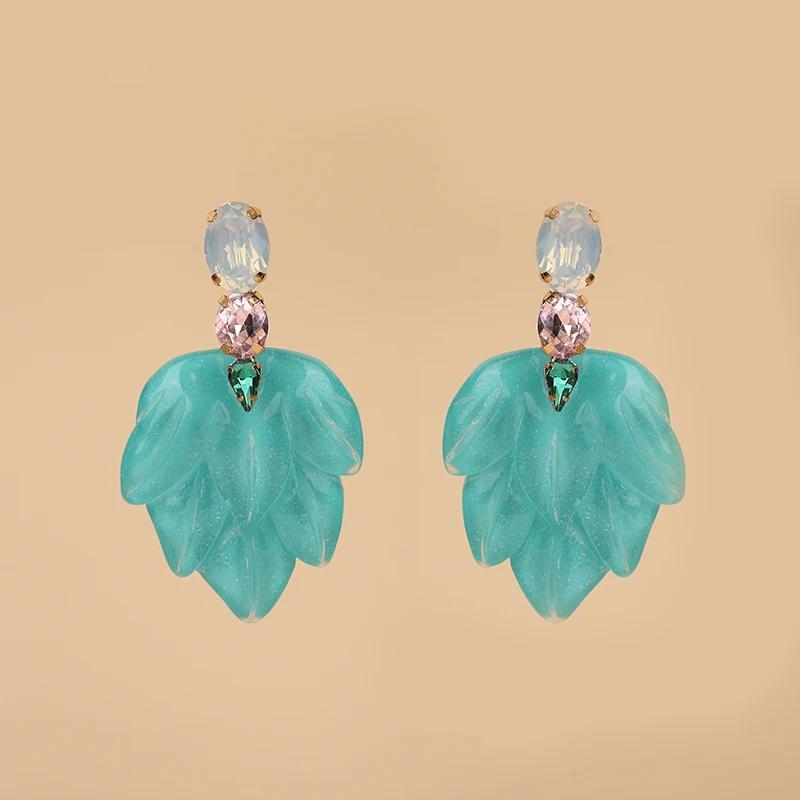 

Leaf Resin Rhinestone Women Drop Earrings Vintage Fashion Acrylic Hanging Dangle Earrings 2021 Trend Unusual Earrings Jewelry