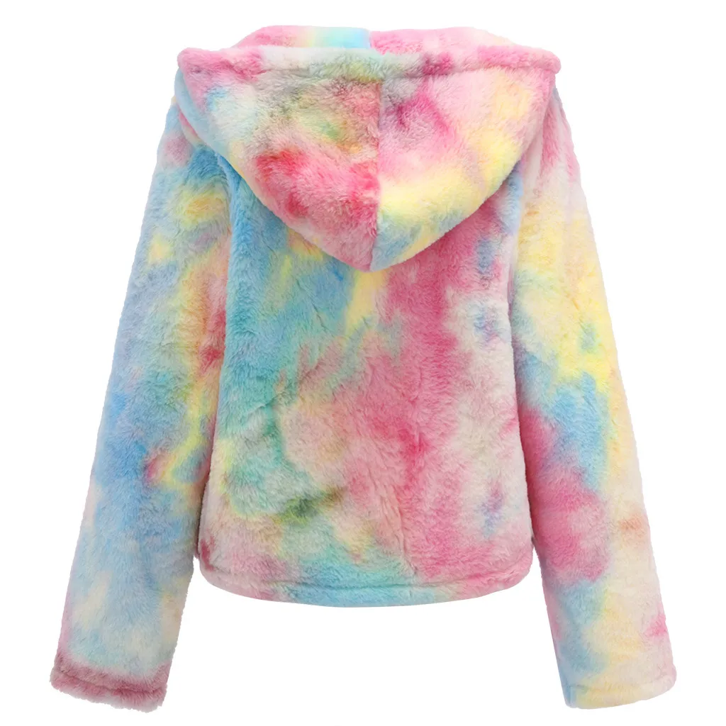 Женская неоновая куртка из искусственного меха на молнии с длинным рукавом и