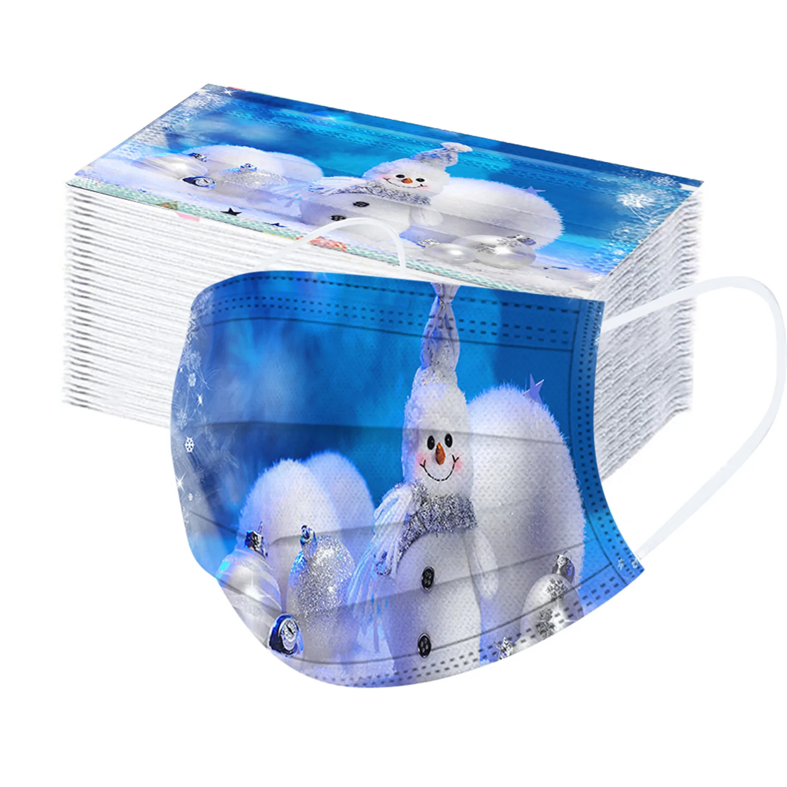 

100pcs Colorful 3D Christmas Printed Cycling Mask Disposable Breathable Facial Mask Dustproof Protective Mouth Mask