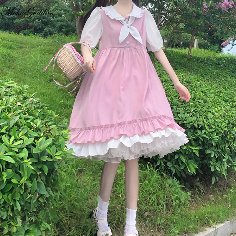 Студенческое Свободное платье Новинка лета 2020 стильное свежее слегка милое с