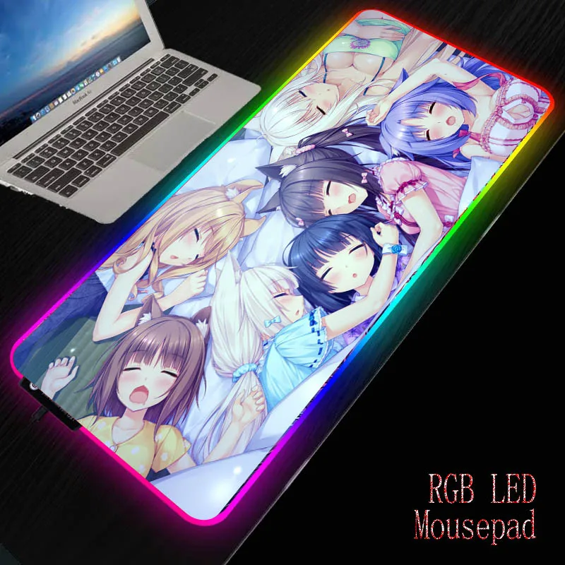 Mairuige аниме для девочек Nekopara большой RGB светодиодный Мышь Pad 7 цветов USB Проводная