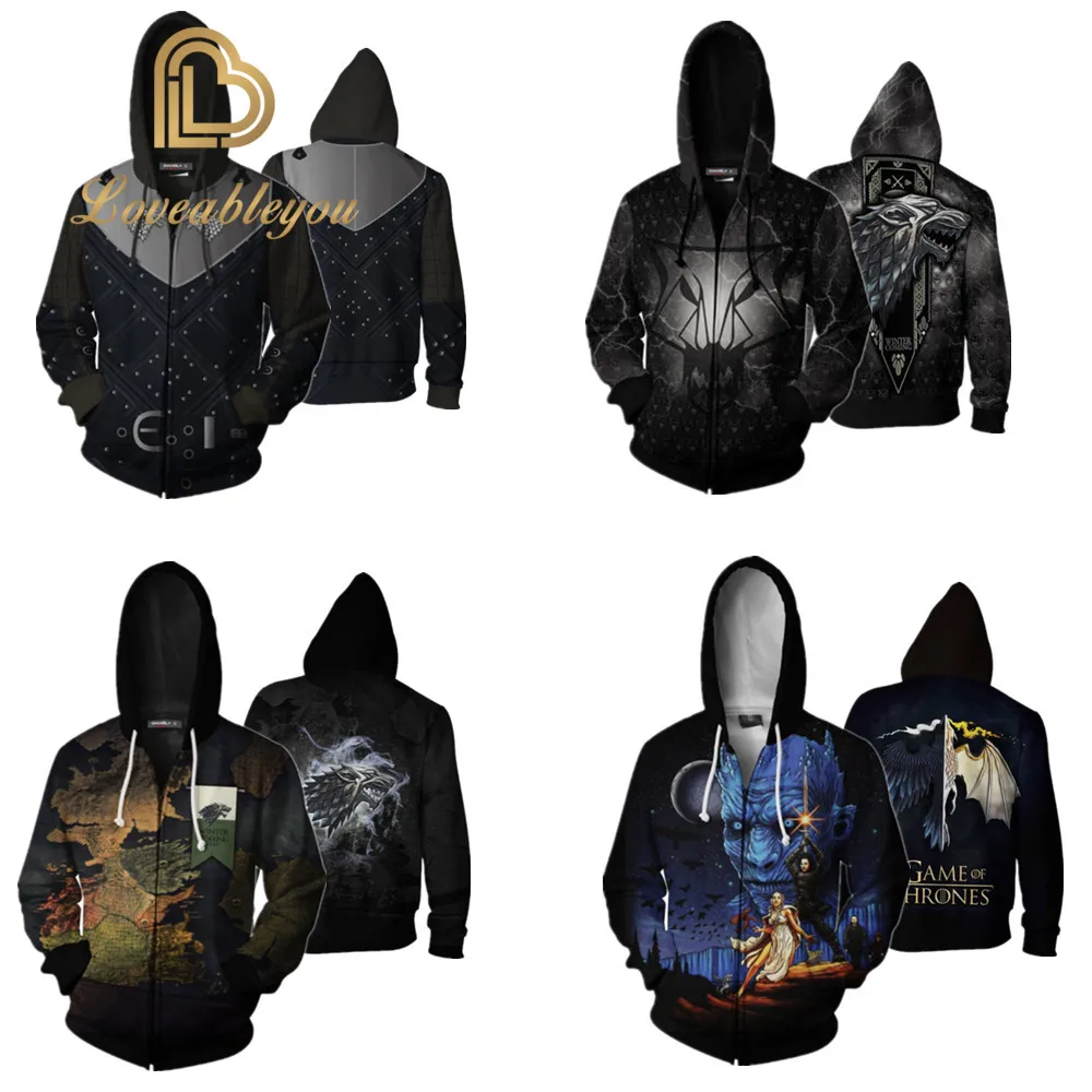 Толстовки с капюшоном на молнии для мужчин и женщин Игра престолов карнавальный